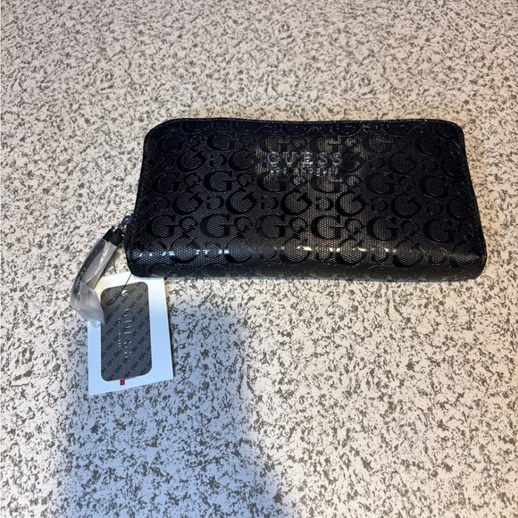 Guess Handbags - NWT Guess Shiny Black Embossed Wristlet